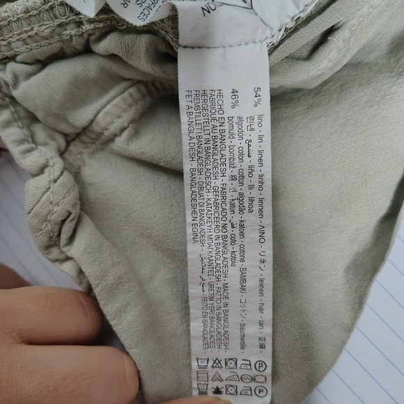 Zara Casual Barrel Pants,Olive Linen Blend Straight Leg Trouser Sz M Waistband - Picture 2 of 9